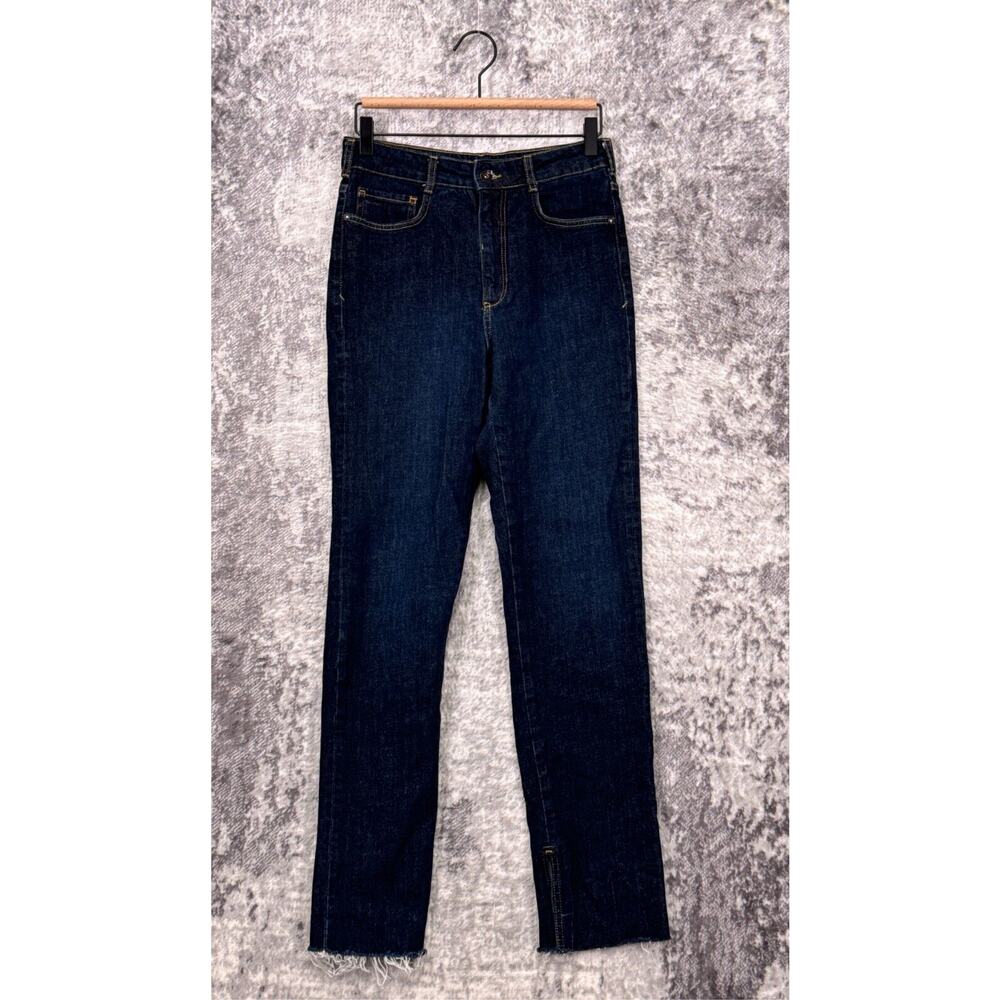 Anthropologie Jeans 27 Womens Pilcro Skinny Leg Split Hem High Rise Dark Denim